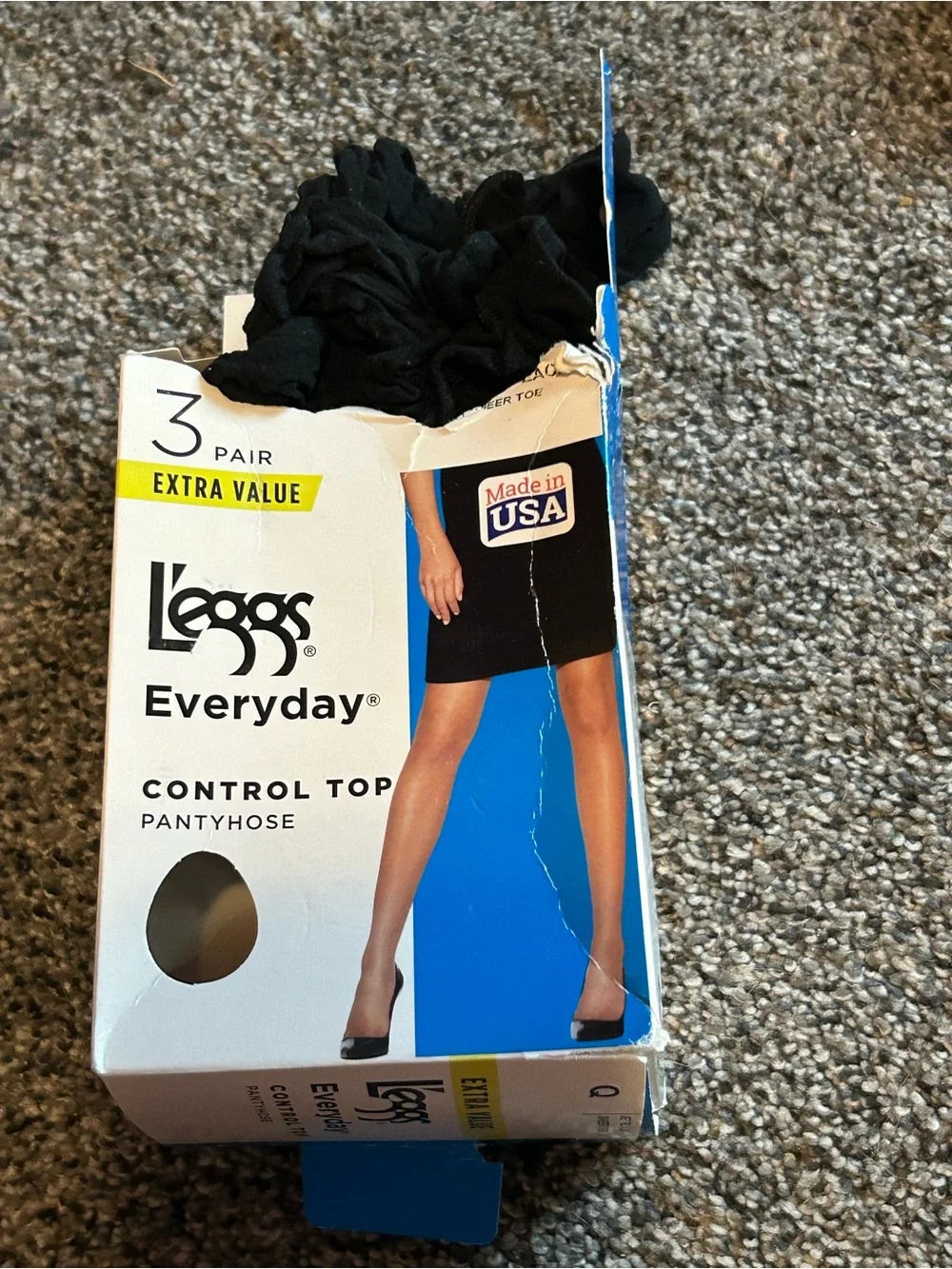 New L'eggs Everyday Control Top Pantyhose - Size Q Large Jet Black / Dark